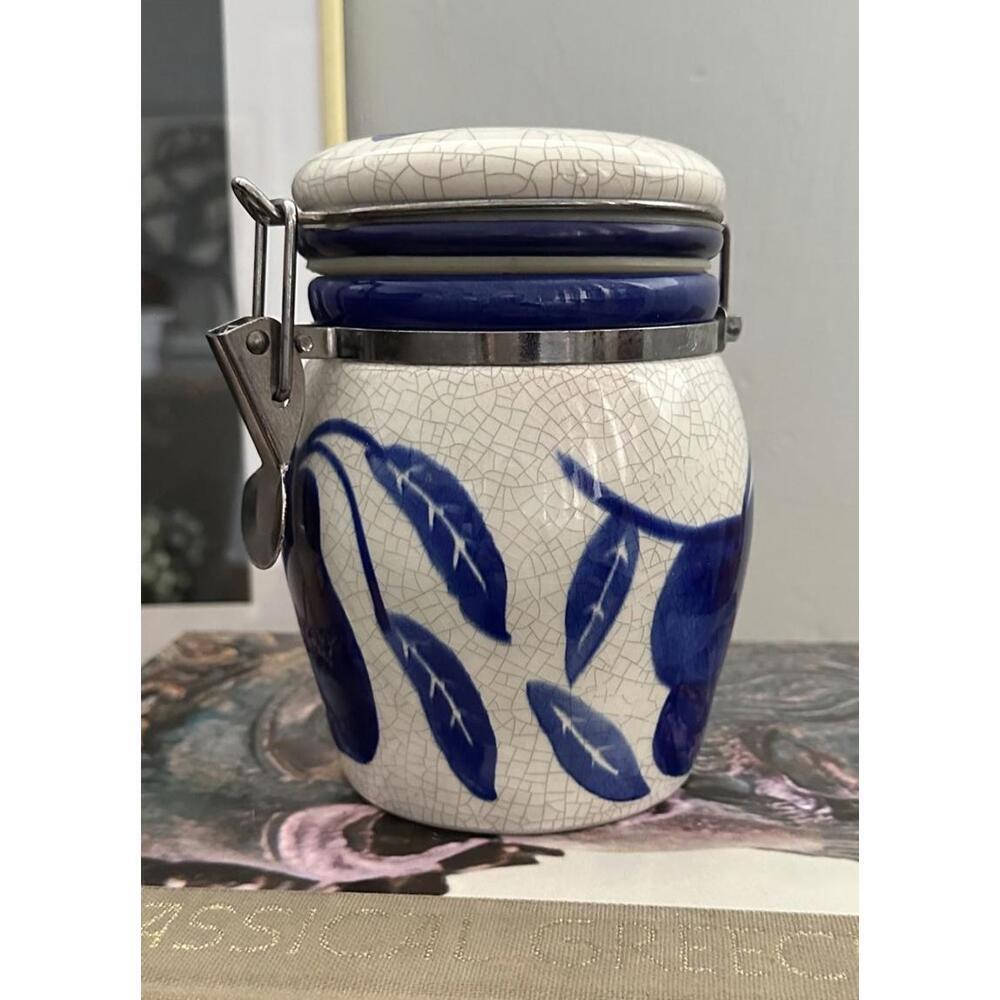 Vintage Designpac Inc Blue & White Canister Mason Jar Locking Lid Fruit Design - Picture 2 of 5